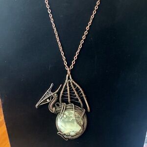 Copper Dragon Pendant with White Plume Agate Stone